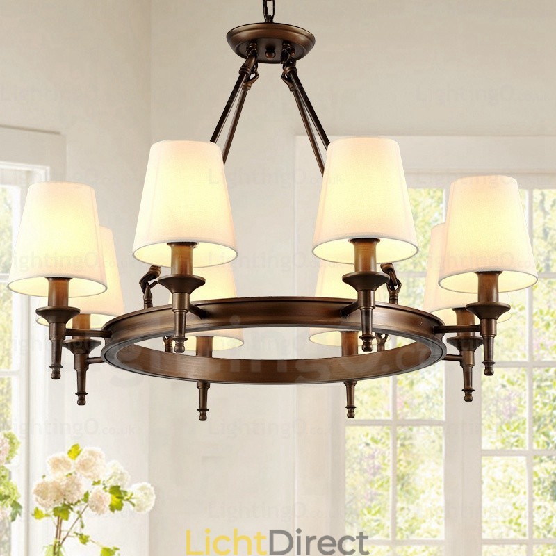 8-lichts hanglamp in Scandinavische landelijke stijl met stoffen kap