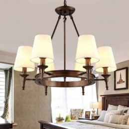 6-lichts hanglamp in Scandinavische landelijke stijl met stoffen kap