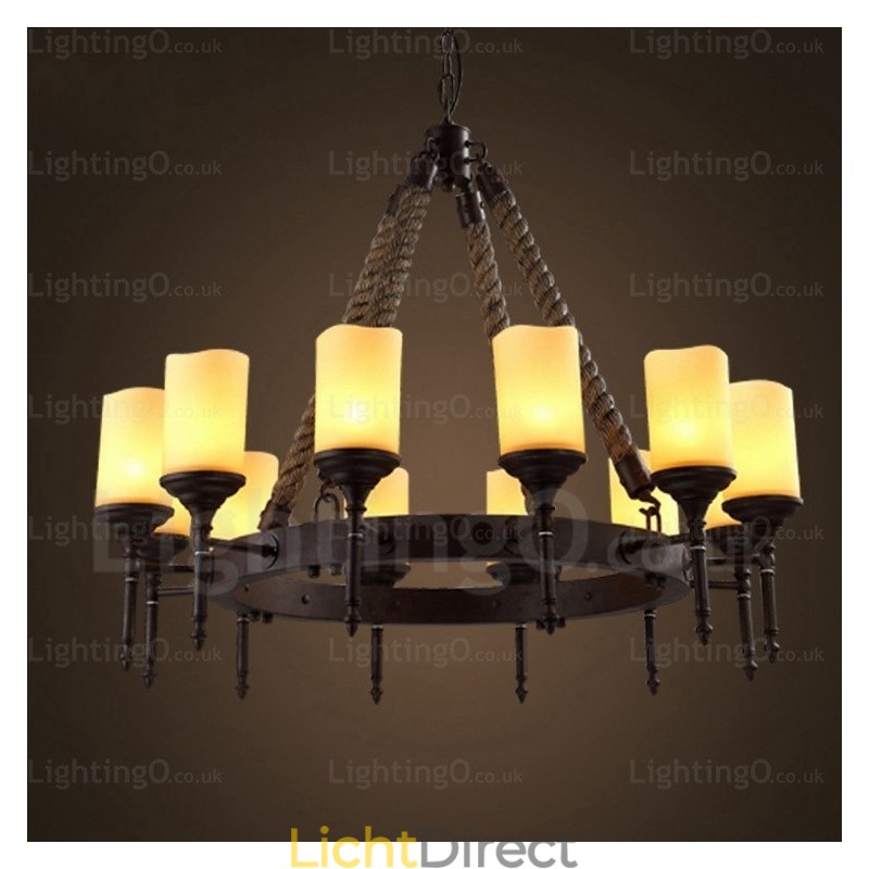 12-lichts landelijke rustieke vintage retro hanglamp met glazen kap