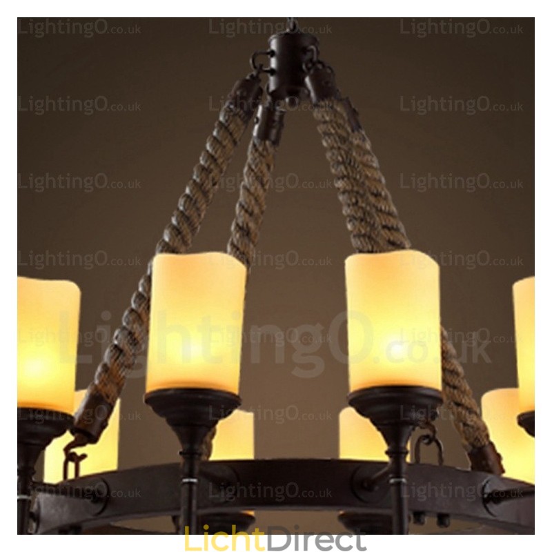 12-lichts landelijke rustieke vintage retro hanglamp met glazen kap