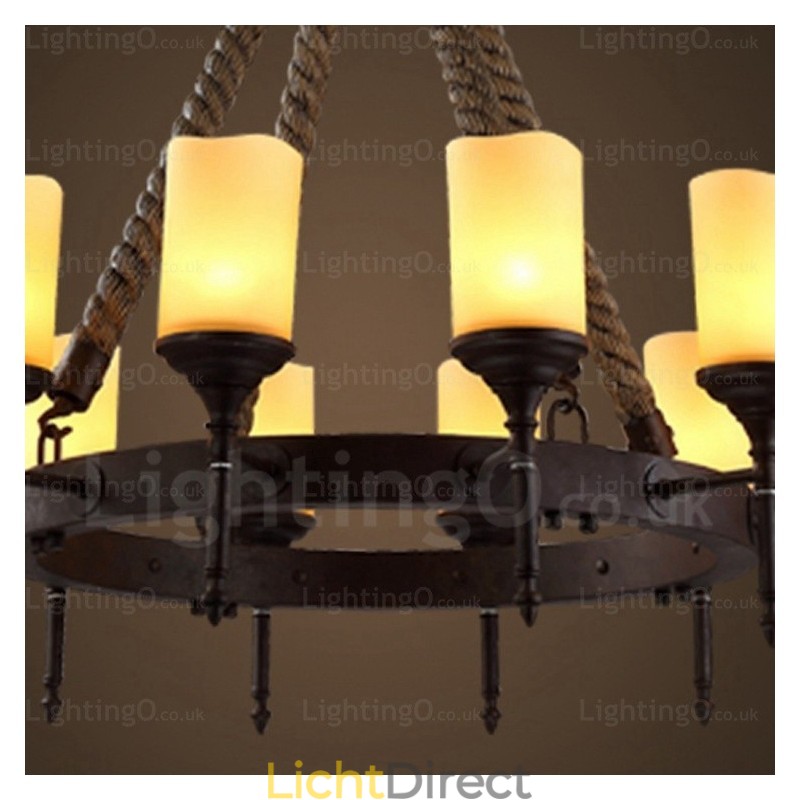 12-lichts landelijke rustieke vintage retro hanglamp met glazen kap