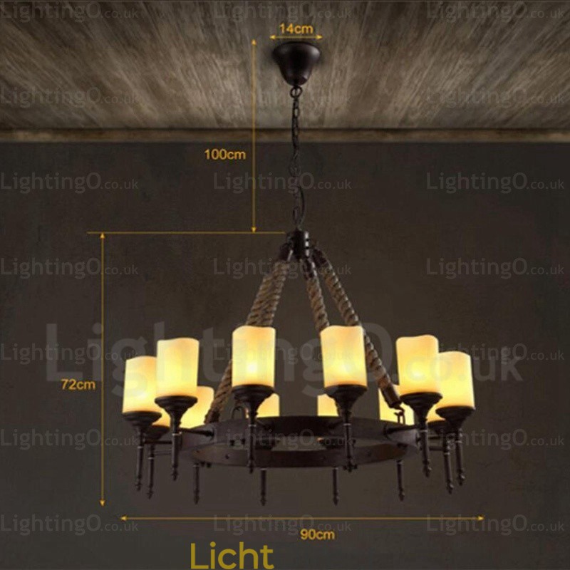 12-lichts landelijke rustieke vintage retro hanglamp met glazen kap