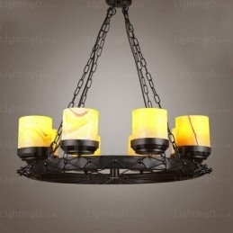 8-lichts landelijke, rustieke, vintage, retro hanglamp met glazen kap