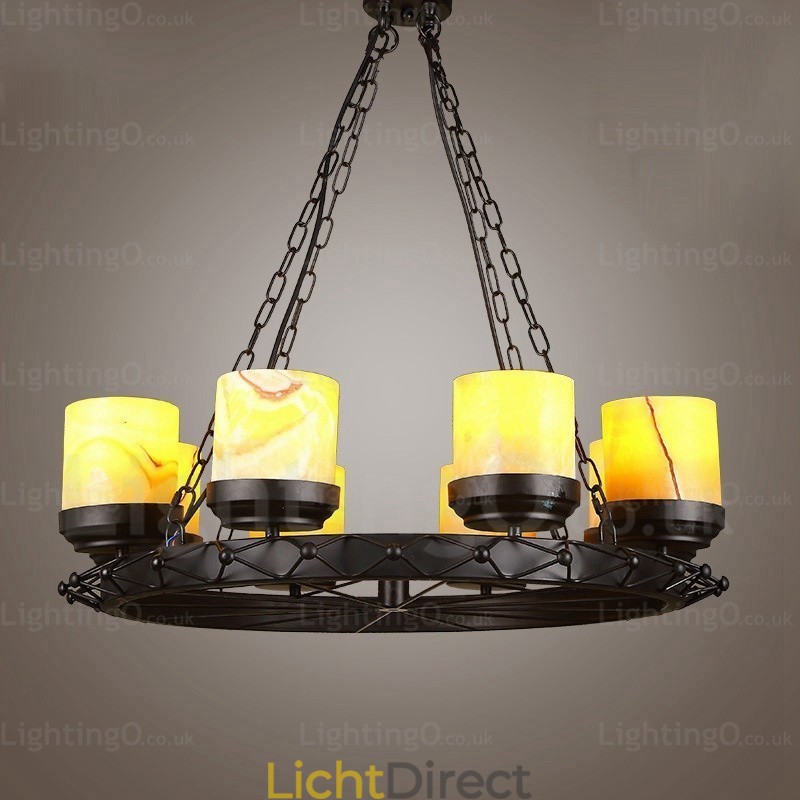8-lichts landelijke, rustieke, vintage, retro hanglamp met glazen kap