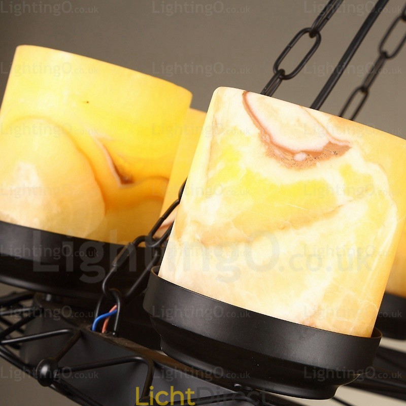 8-lichts landelijke, rustieke, vintage, retro hanglamp met glazen kap