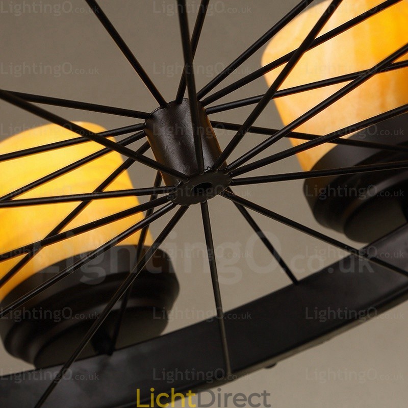 8-lichts landelijke, rustieke, vintage, retro hanglamp met glazen kap
