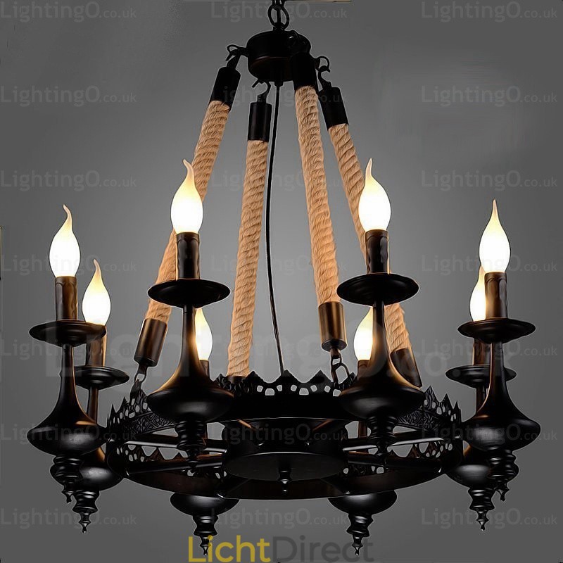 8-lichts landelijke rustieke hanglamp