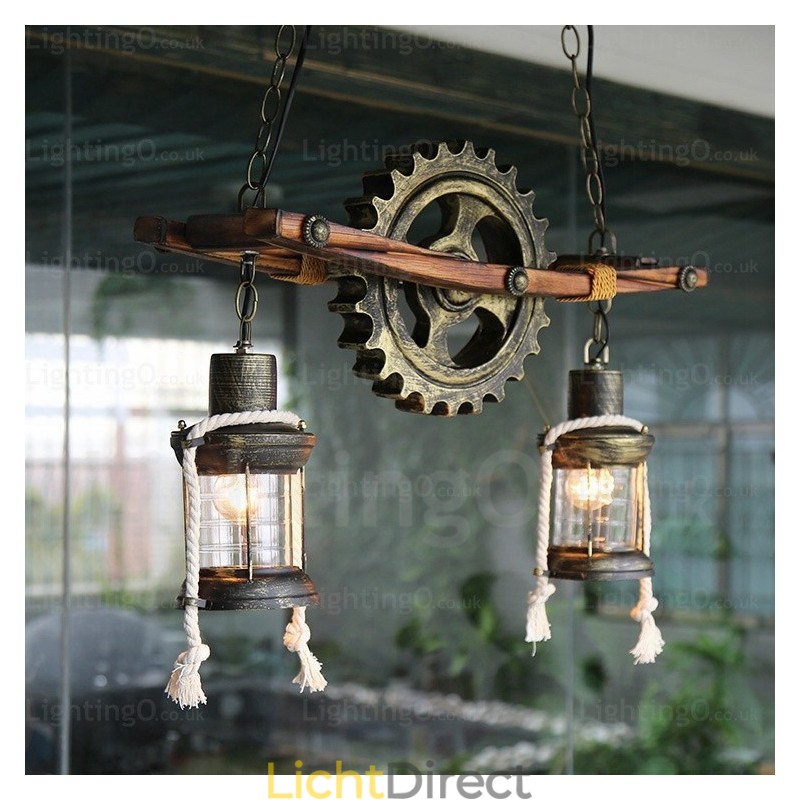 2-lichts landelijke rustieke vintage retro hanglamp met glazen kap
