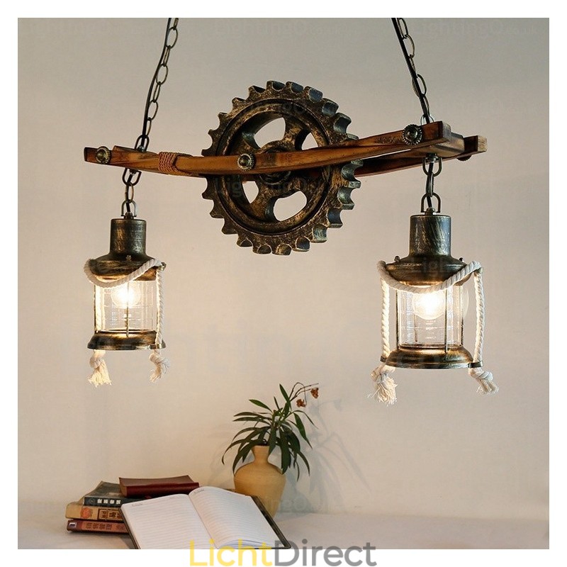 2-lichts landelijke rustieke vintage retro hanglamp met glazen kap