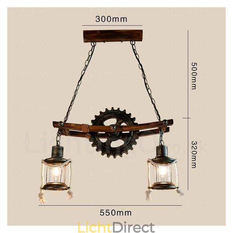 2-lichts landelijke rustieke vintage retro hanglamp met glazen kap