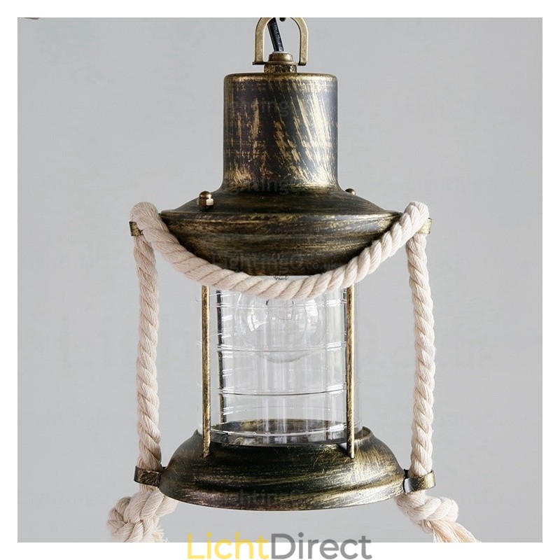 2-lichts landelijke rustieke vintage retro hanglamp met glazen kap