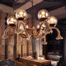 6-lichts vintage retro hanglamp met glazen kap