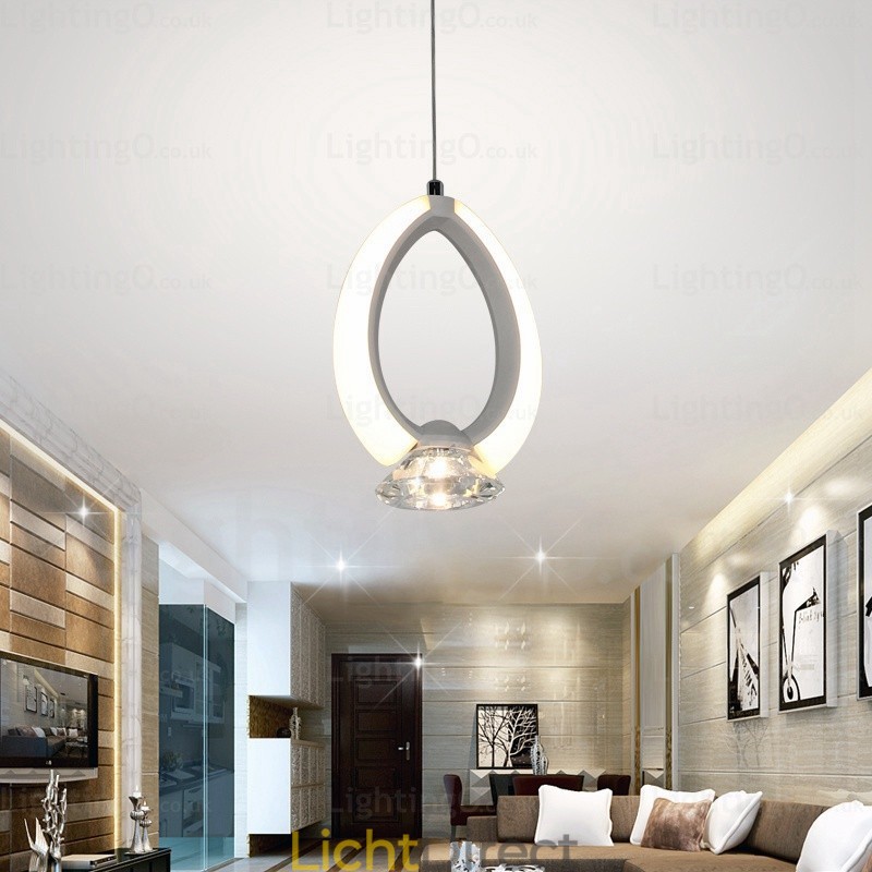 1-lichts moderne, eigentijdse hanglamp met kristallen kap
