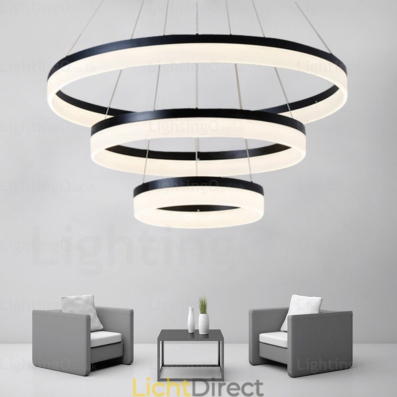 Wi-Fi Smart Dimbare 3 Ringen Moderne Hedendaagse Hanglamp met Acryl Kap