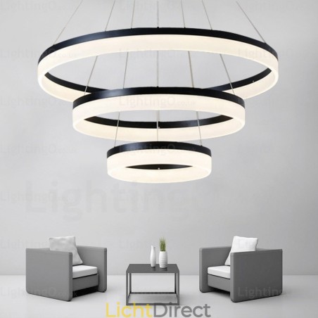 Wi-Fi Smart Dimbare 3 Ringen Moderne Hedendaagse Hanglamp met Acryl Kap Wi-Fi Smart Dimbare 3 Ringen Moderne Hedendaagse Hanglamp met Acryl Kap