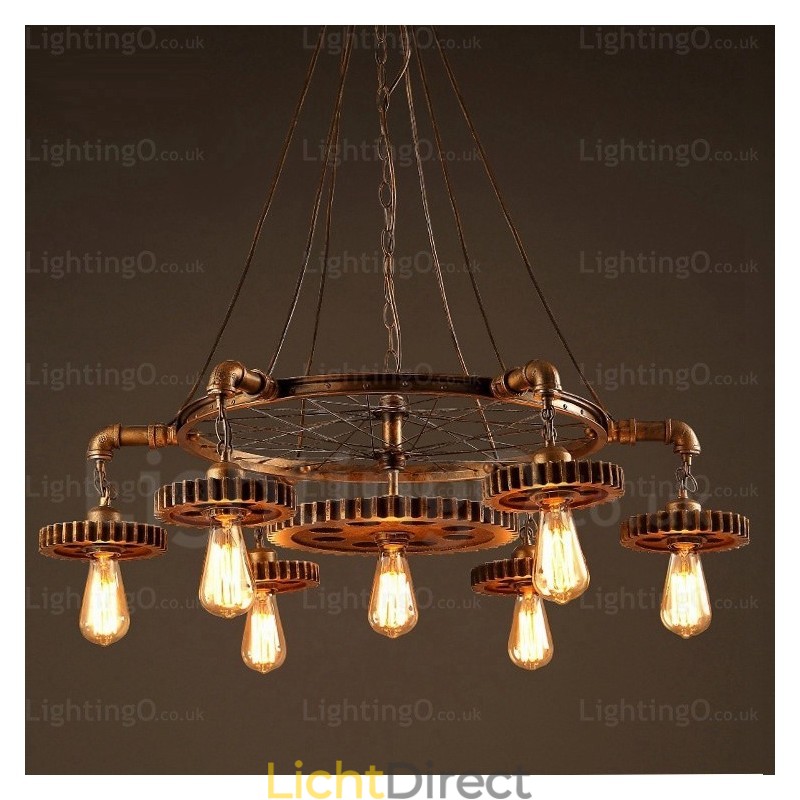 7-lichts vintage retro hanglamp