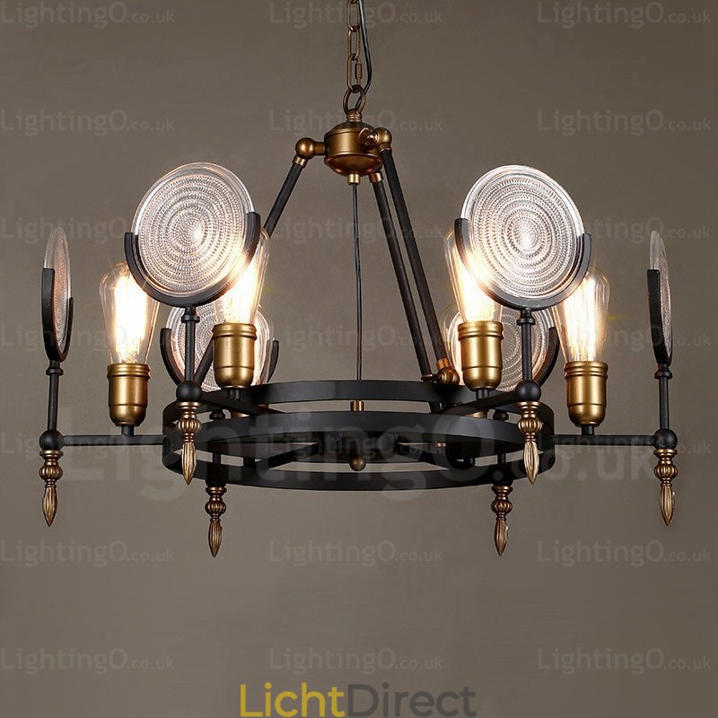 6-lichts vintage retro hanglamp met glazen kap