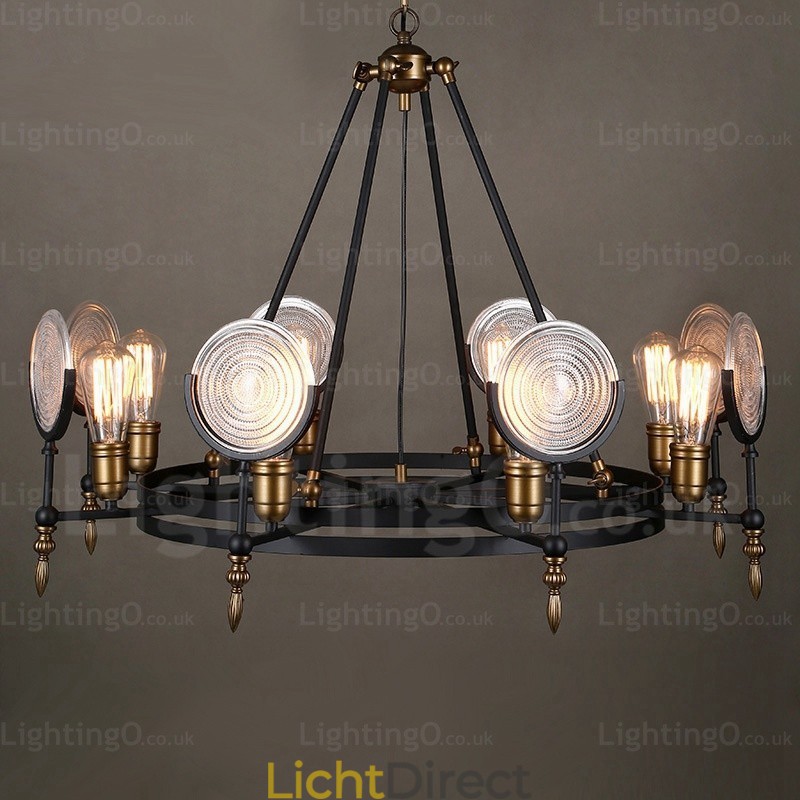 6-lichts vintage retro hanglamp met glazen kap