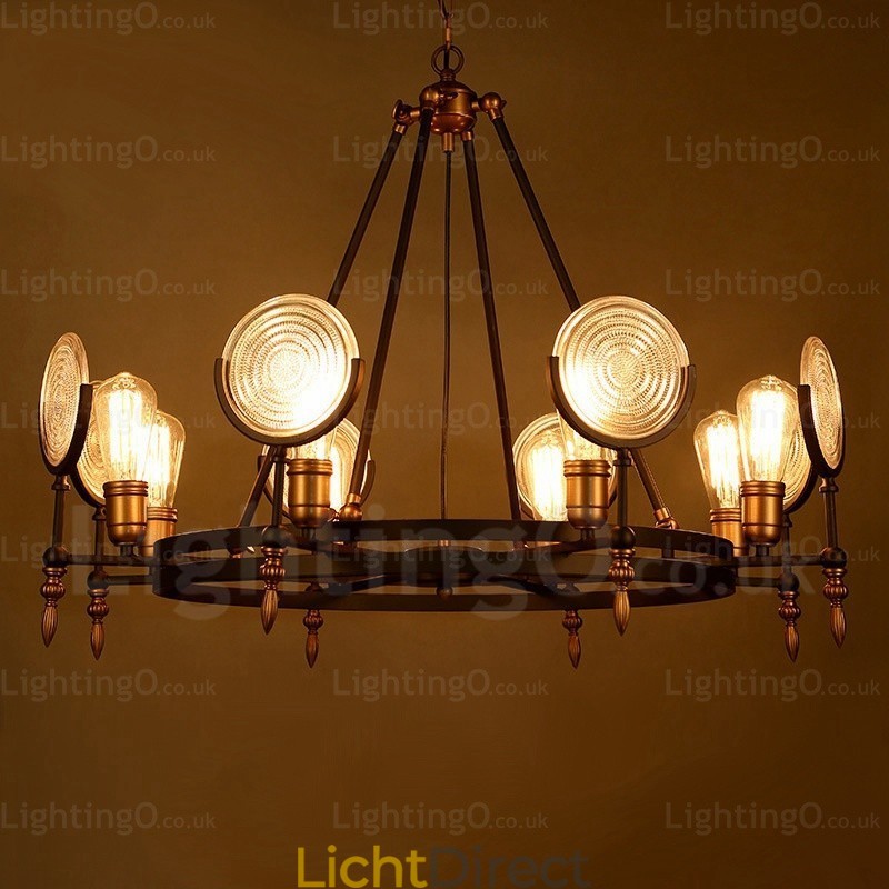 6-lichts vintage retro hanglamp met glazen kap