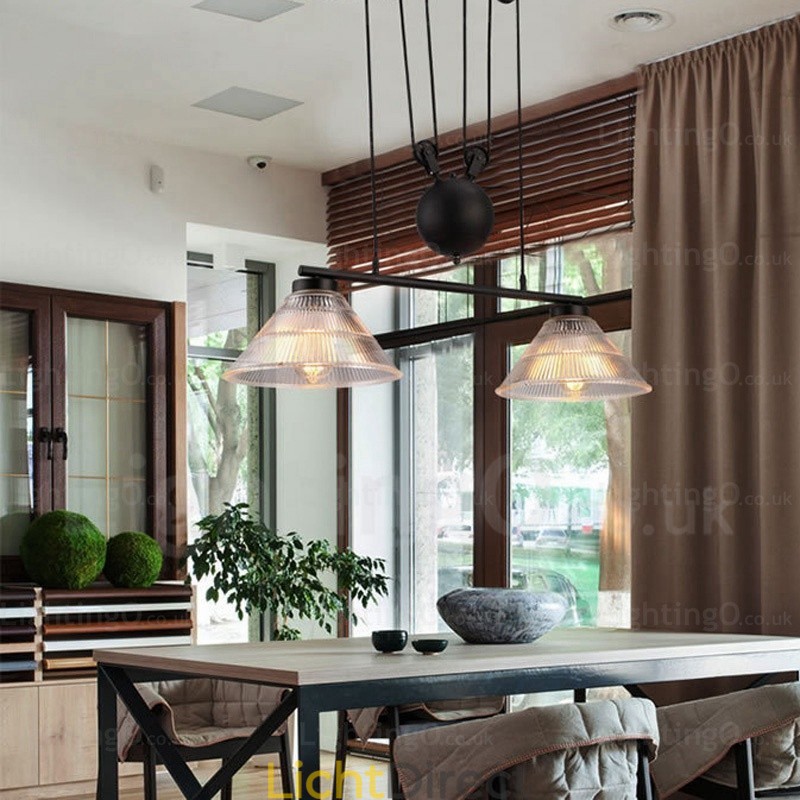 2-lichts moderne, eigentijdse hanglamp met glazen kap