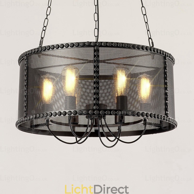 6-lichts vintage retro hanglamp met roestvrijstalen kap