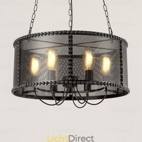 6-lichts vintage retro hanglamp met roestvrijstalen kap 6-lichts vintage retro hanglamp met roestvrijstalen kap