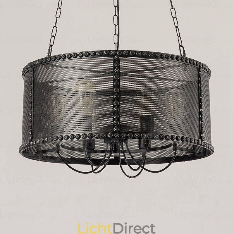 6-lichts vintage retro hanglamp met roestvrijstalen kap