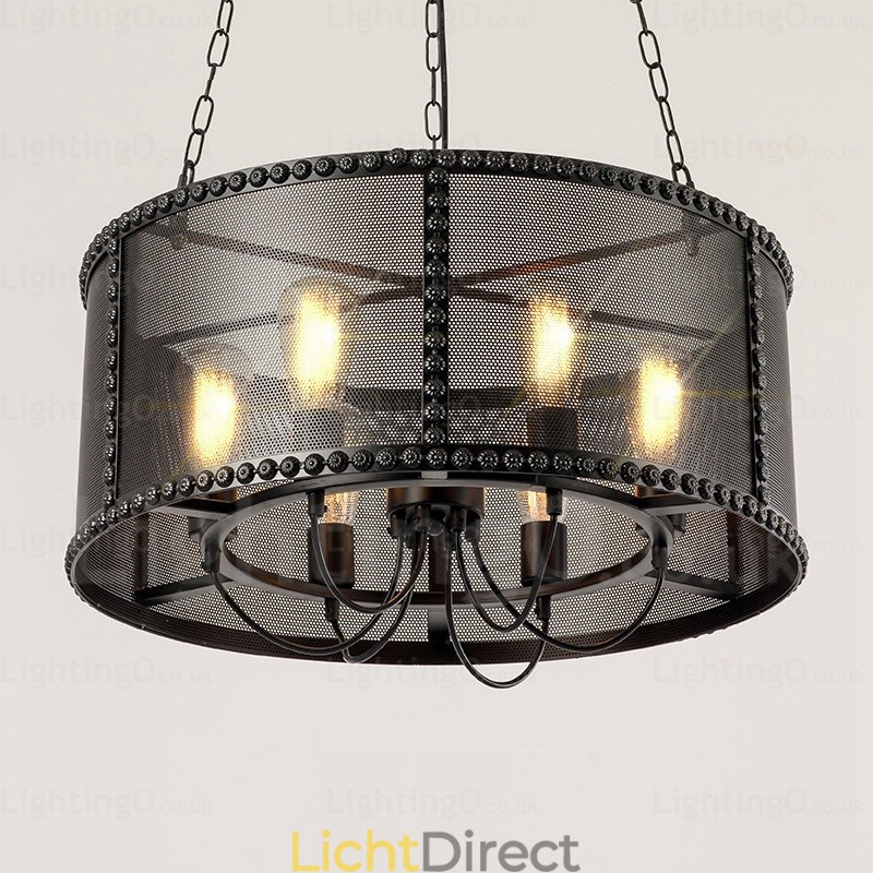 6-lichts vintage retro hanglamp met roestvrijstalen kap