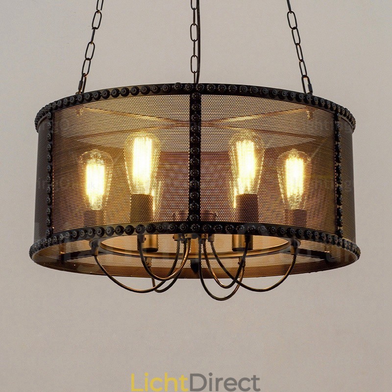 6-lichts vintage retro hanglamp met roestvrijstalen kap