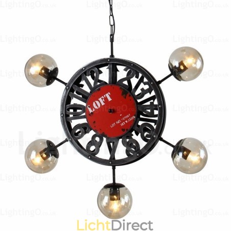 5-lichts vintage retro hanglamp met glazen kap 5-lichts vintage retro hanglamp met glazen kap