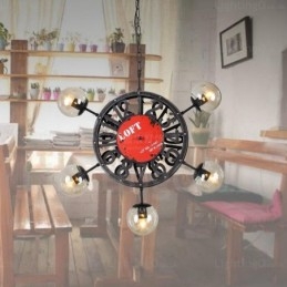 5-lichts vintage retro hanglamp met glazen kap