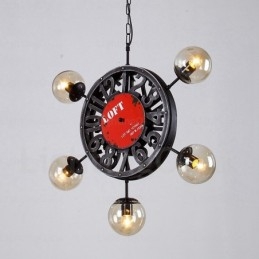 5-lichts vintage retro hanglamp met glazen kap