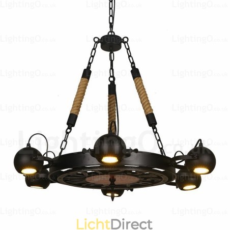 6-lichts vintage retro hanglamp met roestvrijstalen kap 6-lichts vintage retro hanglamp met roestvrijstalen kap