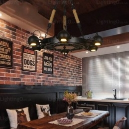 6-lichts vintage retro hanglamp met roestvrijstalen kap