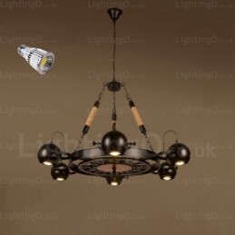 6-lichts vintage retro hanglamp met roestvrijstalen kap