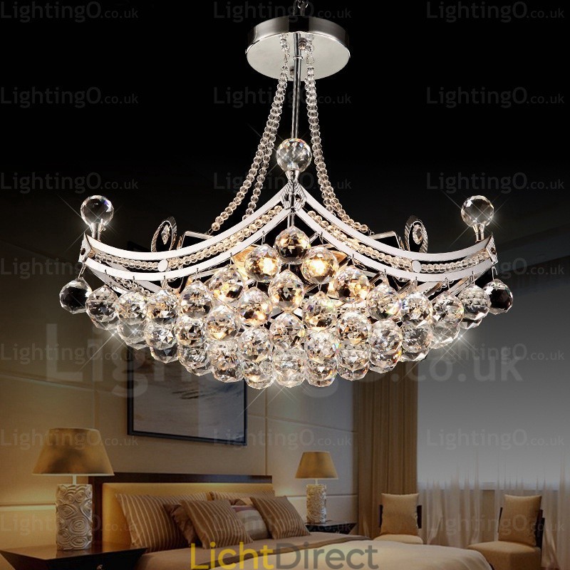 5-lichts moderne, eigentijdse hanglamp met kristallen kap