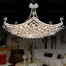 5-lichts moderne, eigentijdse hanglamp met kristallen kap