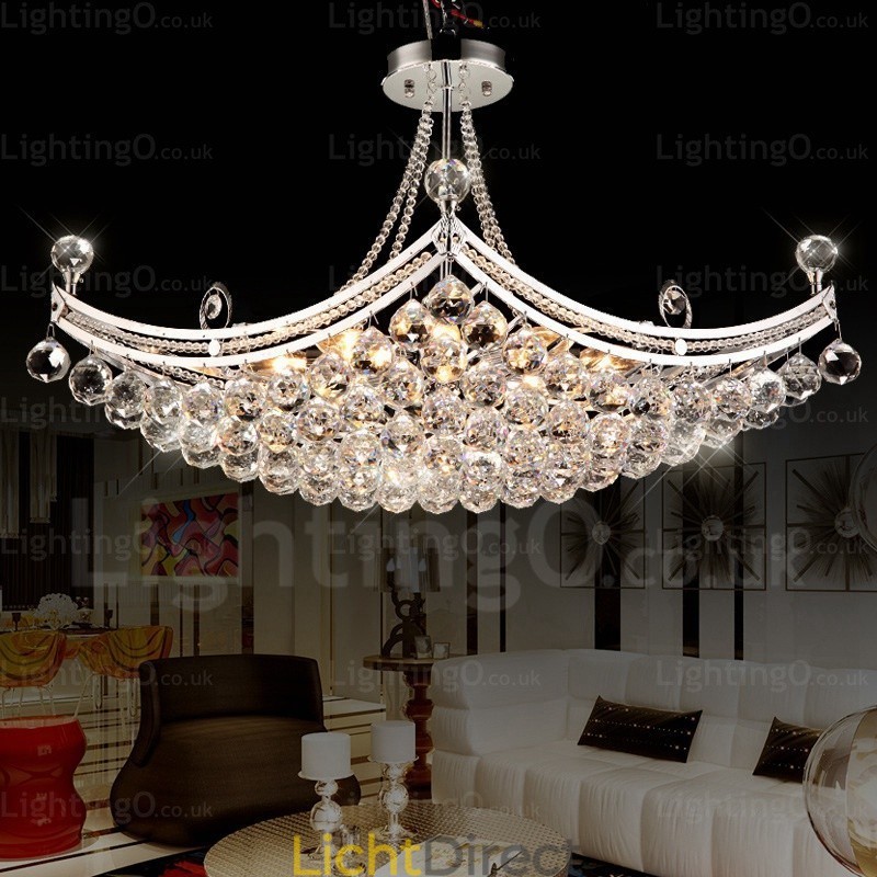 5-lichts moderne, eigentijdse hanglamp met kristallen kap