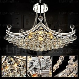 5-lichts moderne, eigentijdse hanglamp met kristallen kap