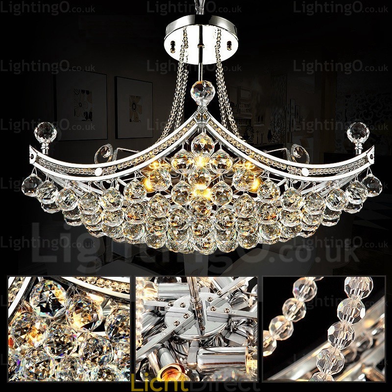 5-lichts moderne, eigentijdse hanglamp met kristallen kap