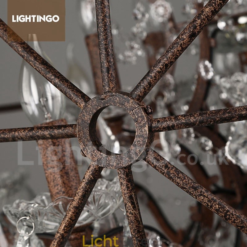 4 Lichts Diameter 40CM Vintage Kristallen Wereldbol Schilderij Metalen Kroonluchter Roestige Kleur Hanglamp