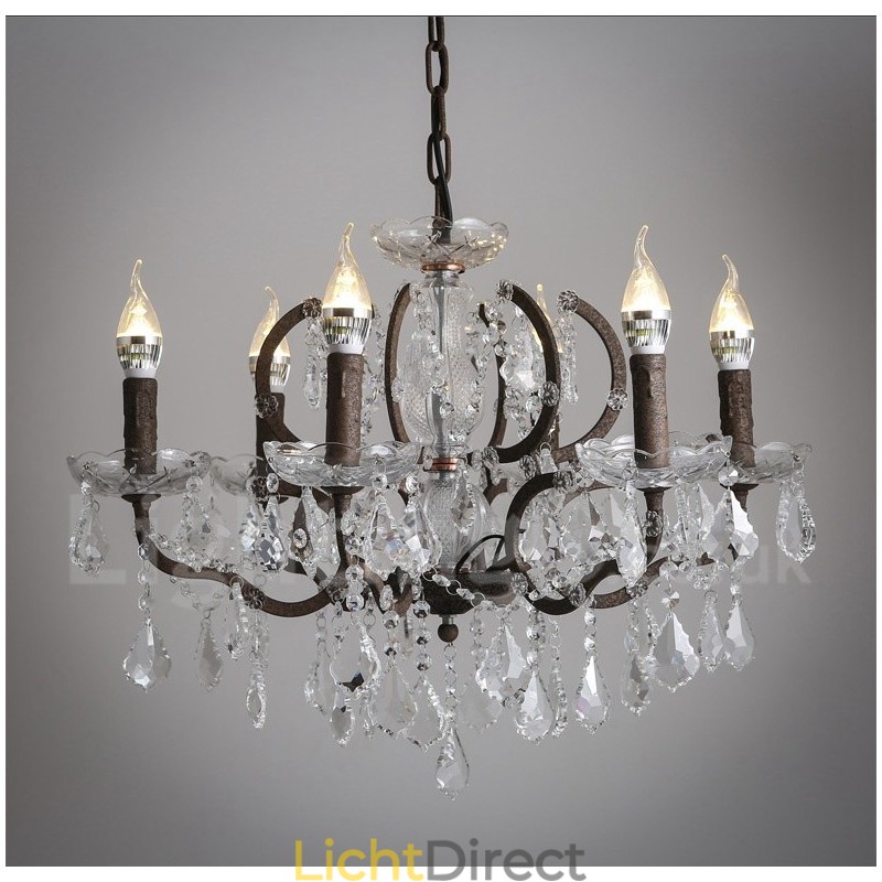 6 Lichts Diameter 60CM Vintage Kristal Schilderij Metalen Kroonluchter Roestig IJzer Kleur Hanglamp