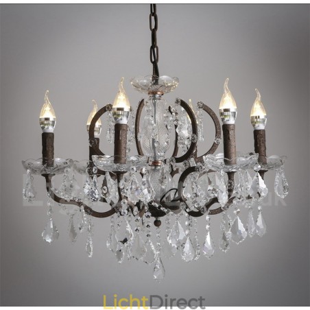 6 Lichts Diameter 60CM Vintage Kristal Schilderij Metalen Kroonluchter Roestig IJzer Kleur Hanglamp