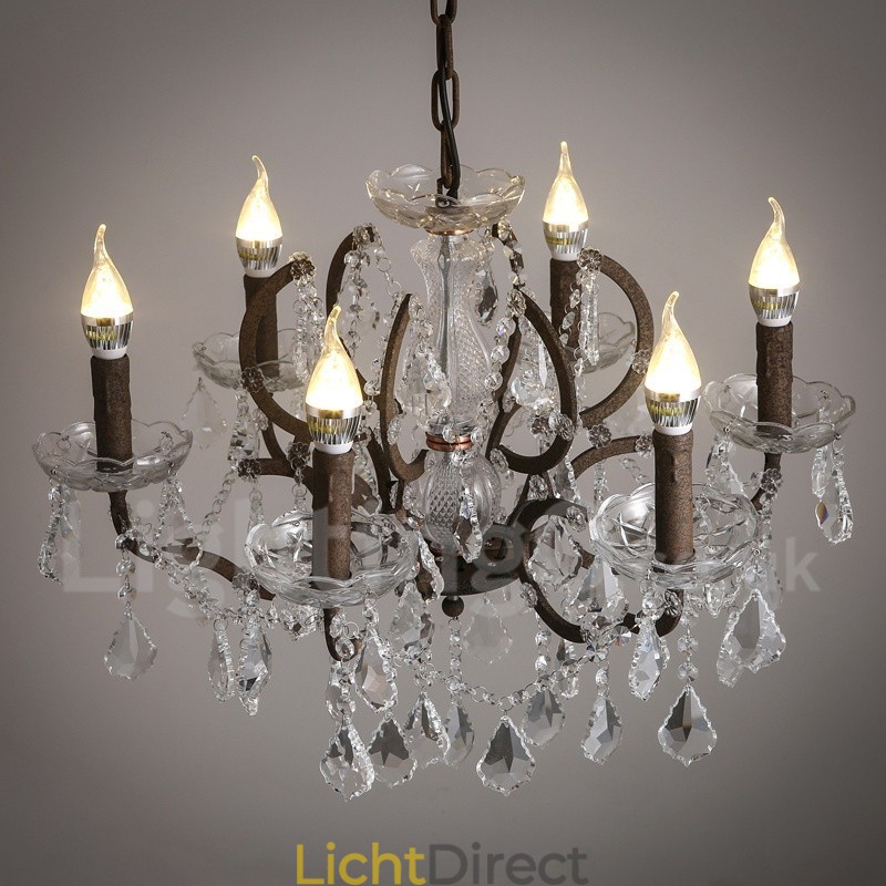 6 Lichts Diameter 60CM Vintage Kristal Schilderij Metalen Kroonluchter Roestig IJzer Kleur Hanglamp