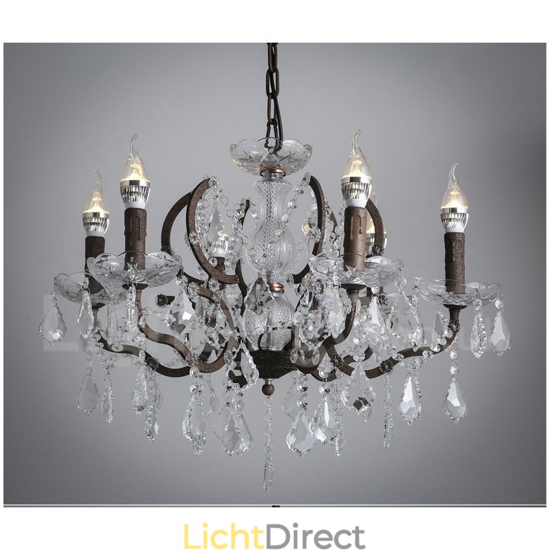 6 Lichts Diameter 60CM Vintage Kristal Schilderij Metalen Kroonluchter Roestig IJzer Kleur Hanglamp