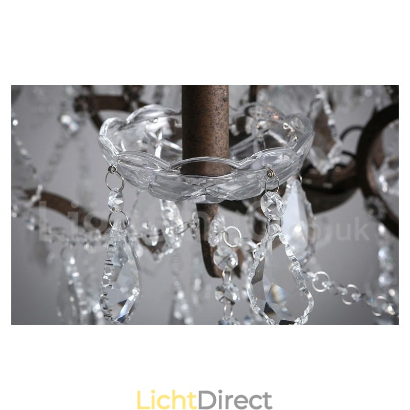 6 Lichts Diameter 60CM Vintage Kristal Schilderij Metalen Kroonluchter Roestig IJzer Kleur Hanglamp