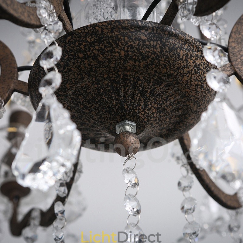 6 Lichts Diameter 60CM Vintage Kristal Schilderij Metalen Kroonluchter Roestig IJzer Kleur Hanglamp