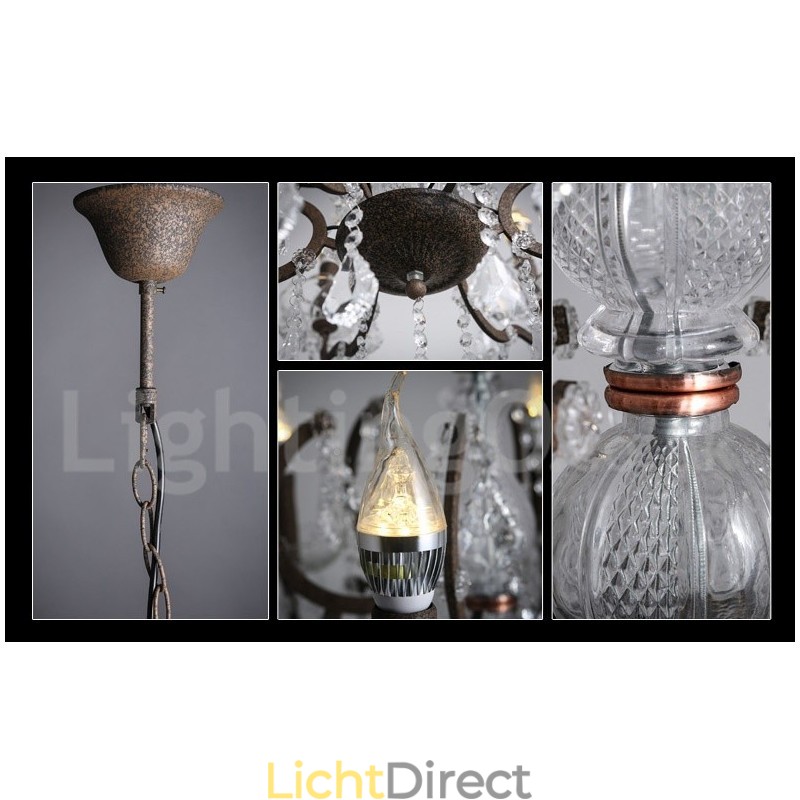 6 Lichts Diameter 60CM Vintage Kristal Schilderij Metalen Kroonluchter Roestig IJzer Kleur Hanglamp