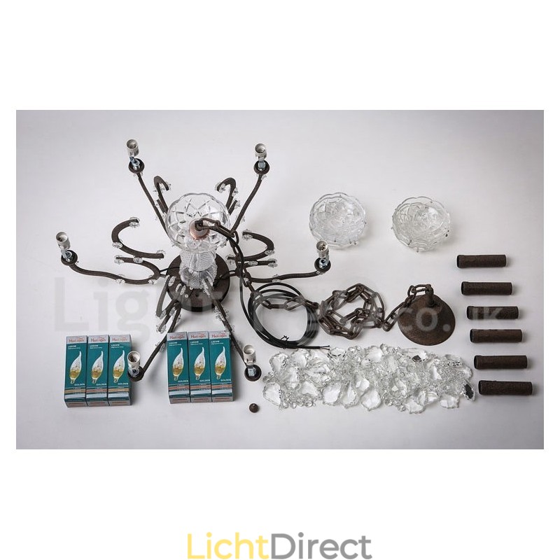 6 Lichts Diameter 60CM Vintage Kristal Schilderij Metalen Kroonluchter Roestig IJzer Kleur Hanglamp