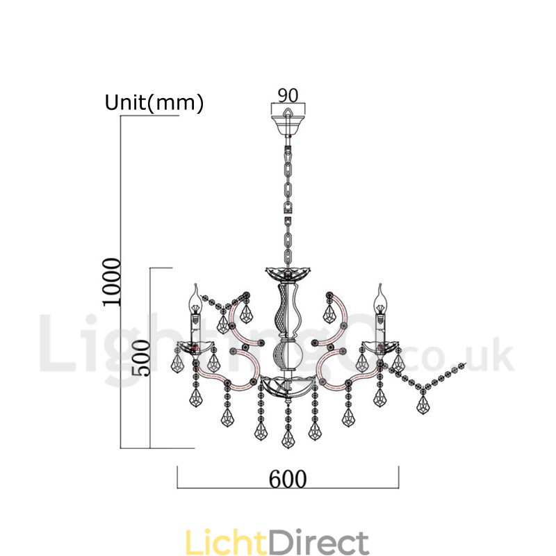 6 Lichts Diameter 60CM Vintage Kristal Schilderij Metalen Kroonluchter Roestig IJzer Kleur Hanglamp